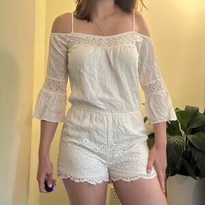 Boho white american eagle eyelet frilly romper size XS
